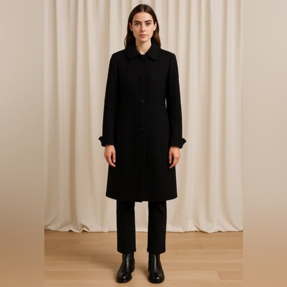 J.Crew Women’s Black Wool Trench Coat Size 10 Elegant Timeless Outerwear - Picture 13 of 14